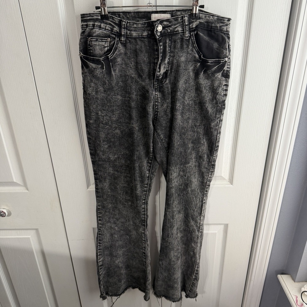 Red Bottoms Black Acid Wash Flare Leg Denim Jeans‎ Women's Size 14 Grunge Boho